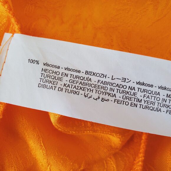 Zara Jumpsuit Womens Size Large Orange Yellow Jacquard Full Length Frayed Hem - Picture 10 of 11